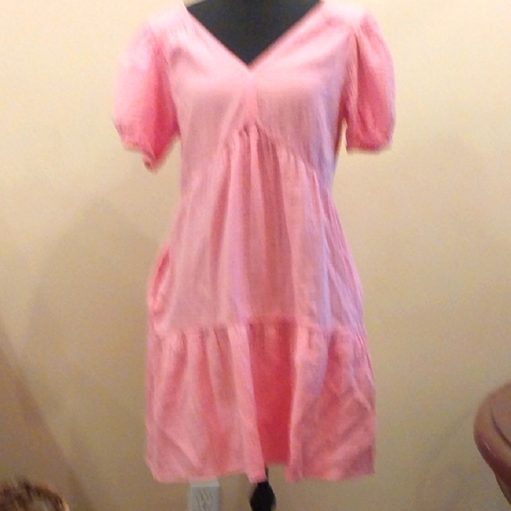 Pink Tiered Ruffled Mini Sundress with Puffy Sleeves